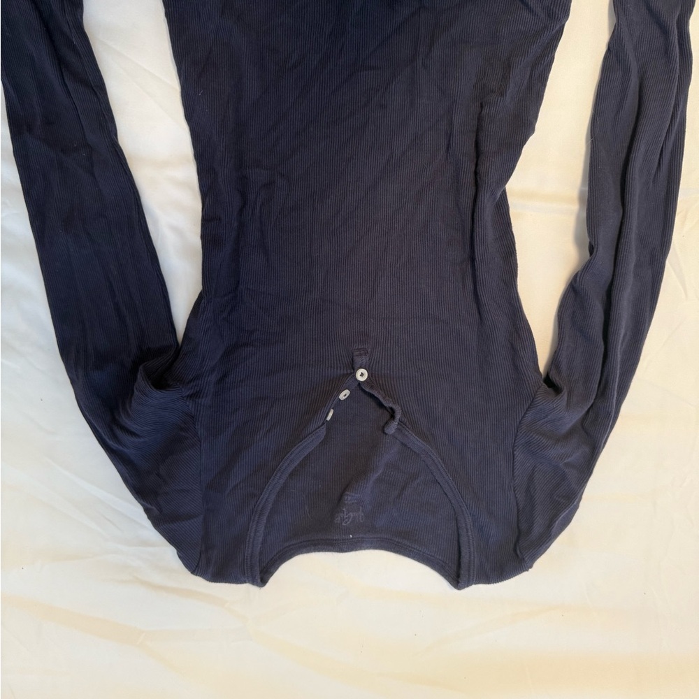 Brandy Melville Blue Polo Bodysuit with Buttoned Long Sleeves